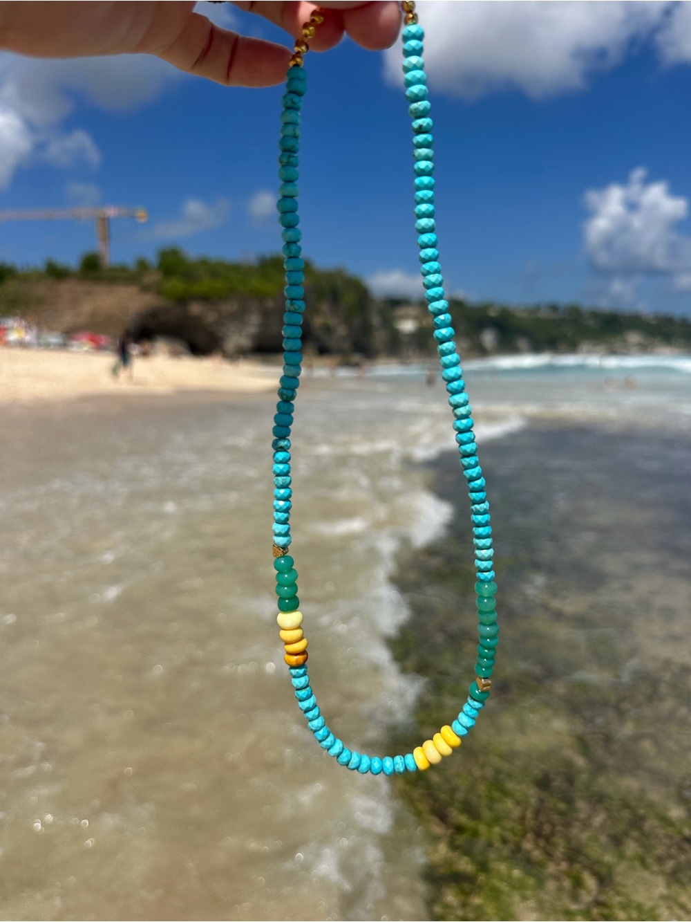 Faceted Mexican Crystal Turquoise, Yellow & Green Beaded Necklace